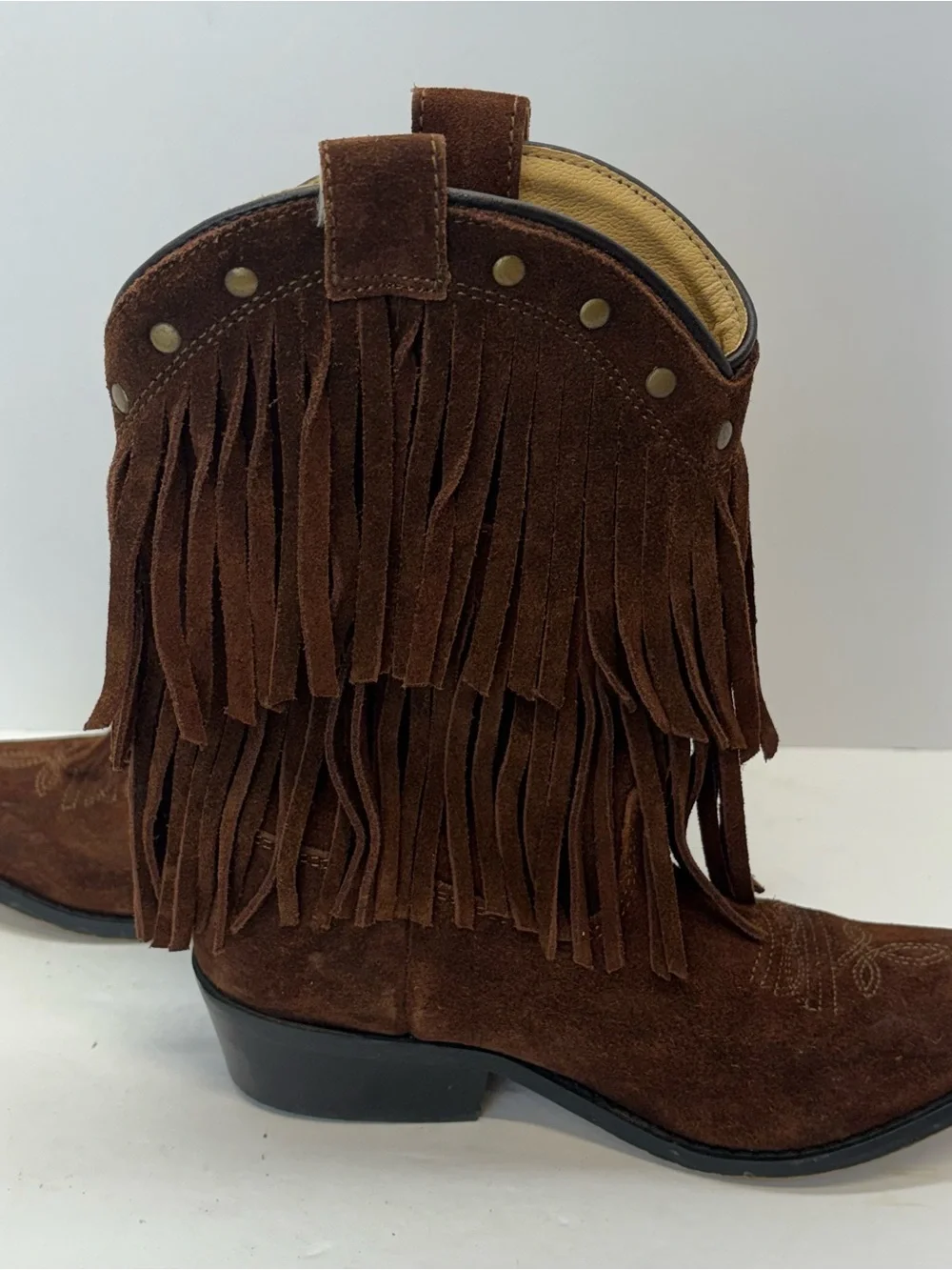 Smoky Mountain Cowboy Brown Leather Fringe Youth Boots Sz 2 Style 204575 Western